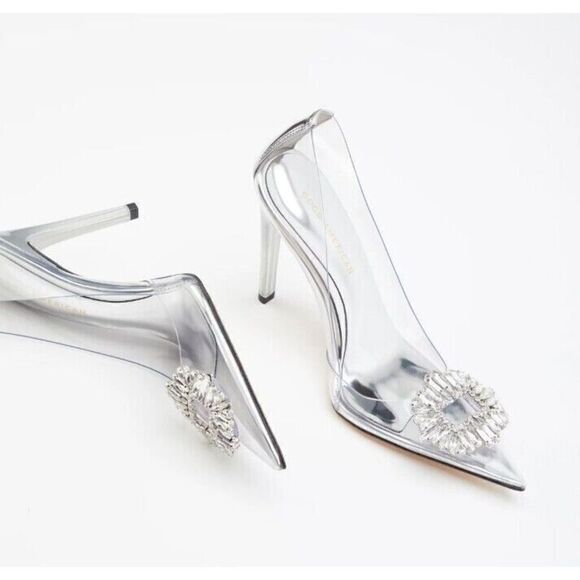 Good American Sz 7.5 Clear Cinder-F*cking-Rella Jeweled Stiletto Pumps $195 - Picture 2 of 15